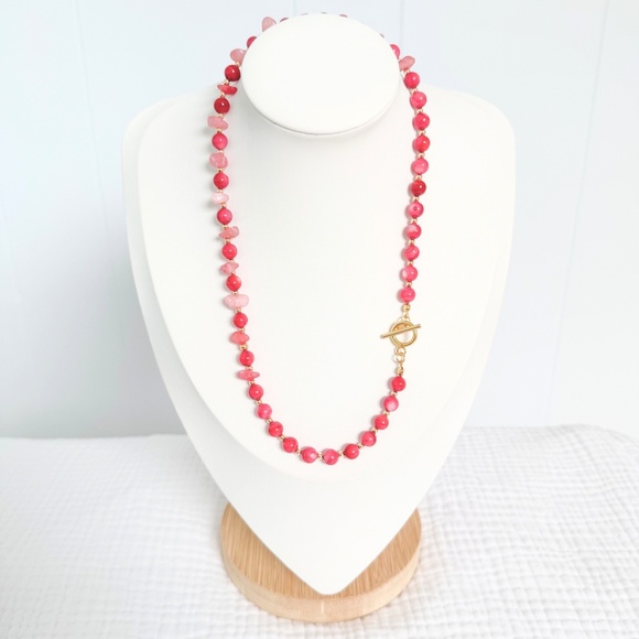 NEW Gemstone Beaded Necklace - Pink Shell Quartzite - Handcrafted Necklace - Picture 2 of 5